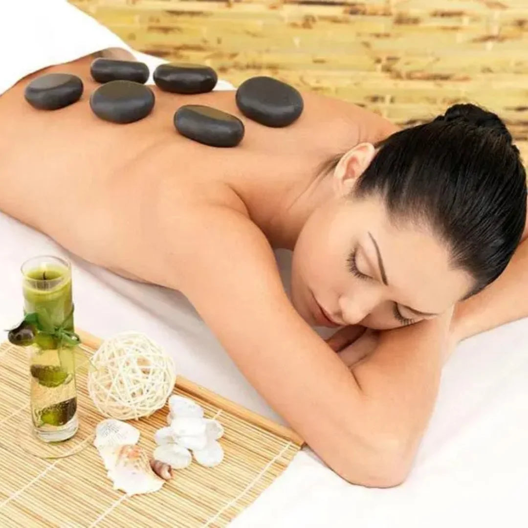 20pcs Hot Stone Massage Set with Heater Box Lava Basalt Round Spa Stress Relief Kit