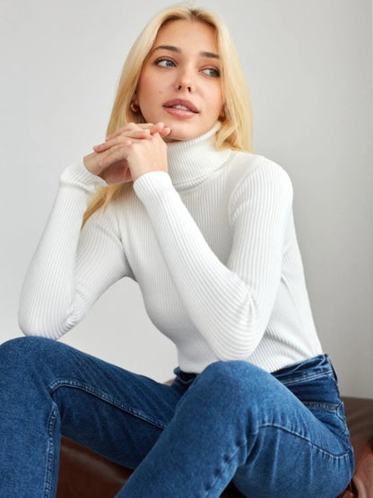 2025 Autumn Winter Turtleneck Sweaters Women Soft Warm Pullover Slim Versatile Tops Ribbed Knitted Simple Elegant Women Sweater