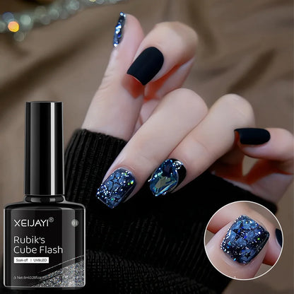 Esmalte em gel com glitter de 6 cores e 8 ml, prata, ouro rosa, lantejoulas coloridas, verniz em gel semipermanente, arte em unhas em gel UV, laca a laser