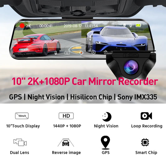 Yangood VisionX Pro – 2.5K Smart Dashcam Mirror with GPS, Wi-Fi & Night Vision