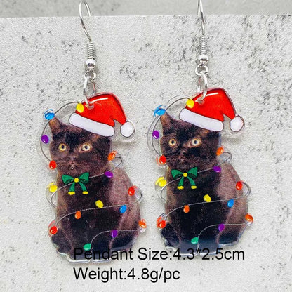 Cute Christmas Earrings Colorful Lights Christmas Tree Cat Acrylic Earrings for Women Holiday Jewelry Accessories Gifts