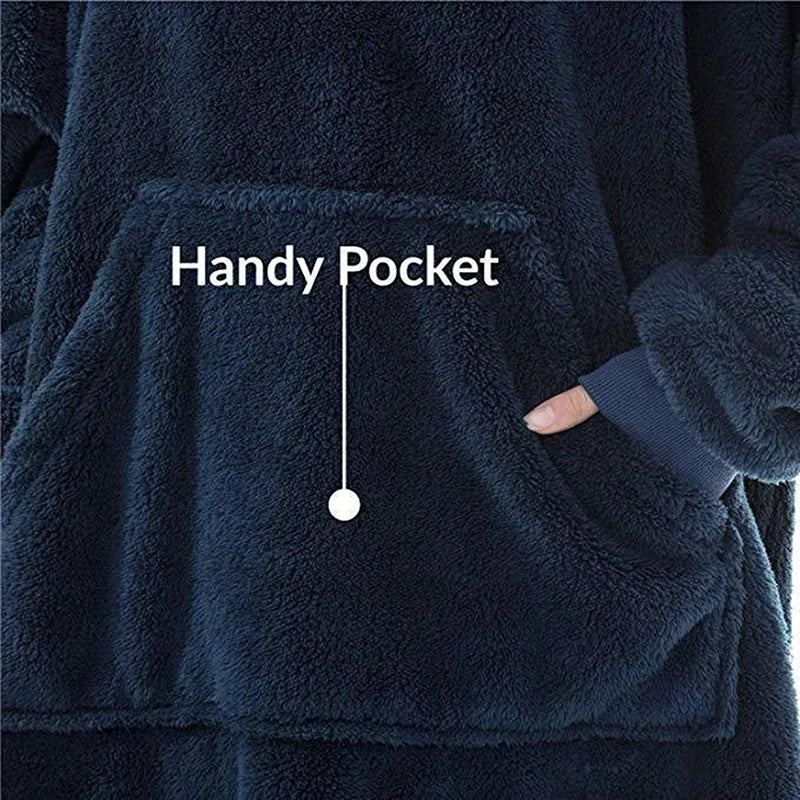 Winter Double-Faced Fleece Hoodie Blanket | Oversized Warm Pocket Robe for Women & Men