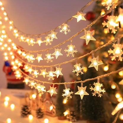 1.5-10meters 2025 Christmas String Lights Star Snowflake LED Light String Xmas Party Supplies Home Decoration