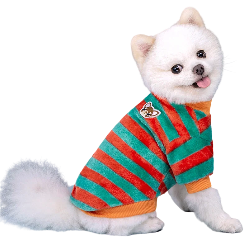 Rainbow Striped Flannel Dog Hoodie – Warm Winter Sweatshirt for Small Breeds (Chihuahua, Shih Tzu)