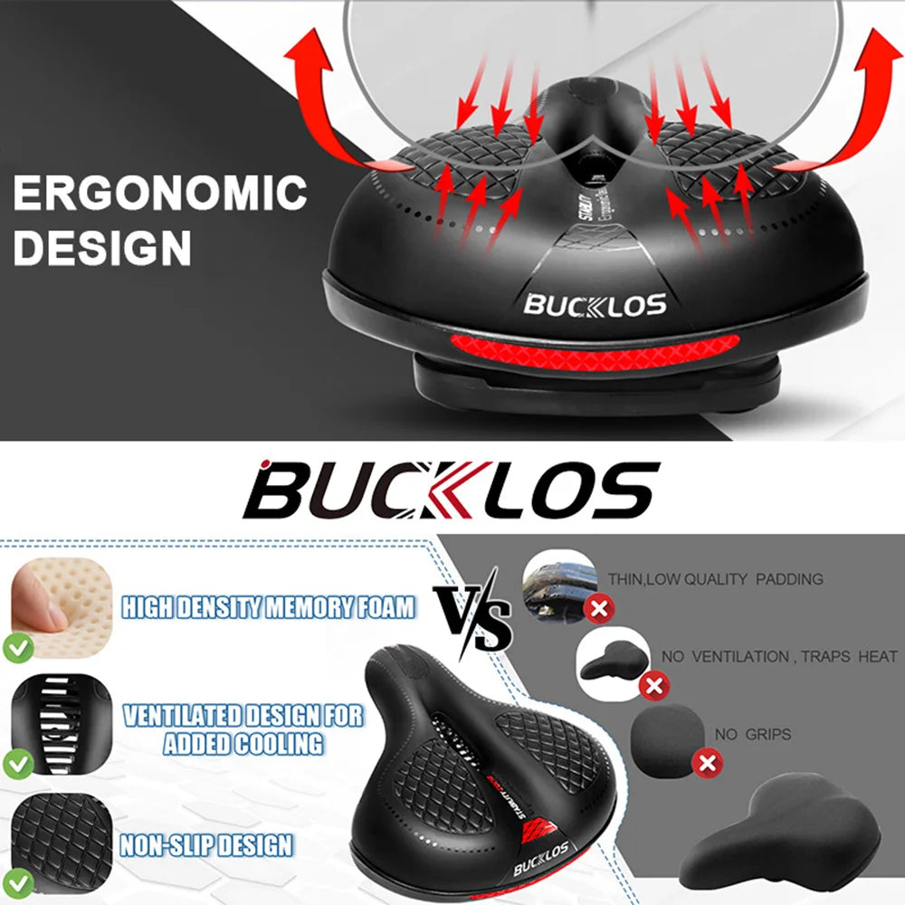 BUCKLOS Bike Saddle with Light Widen Big Pad Bicycle Seat Cushion Comfortable Ergonimic MTB Road Bike Chair Hollow Design Seat
