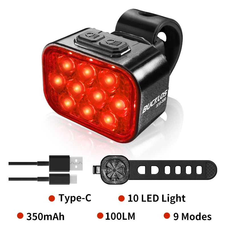 BUCKLOS Bicycle Front Rear Light Set USB Charge Headlight Light Waterproof MTB Taillight LED Cycling Lantern Lamp Bike Parts