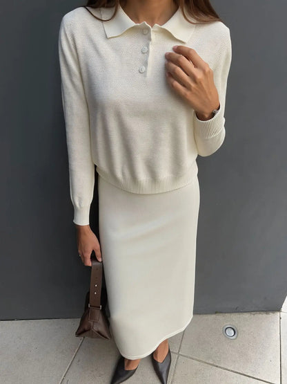 Hirsionsan Winter Thick Women Knitted Suits Soft 2 Pieces soft Female Sets Polo Neck Sweater & Wide Leg Pants Knitted Outfit