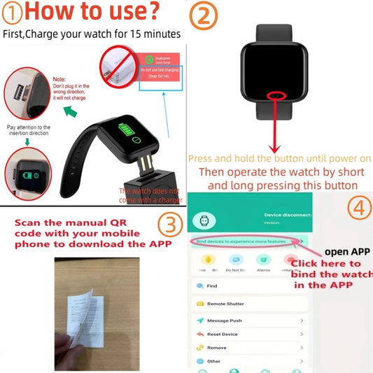 Smartwatch for Men & Women Fitness Tracker Message Call Monitor Android iOS