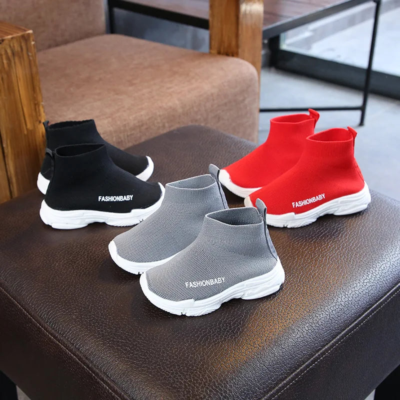 Children's Shoes Spring and Fall Four Seasons Paragraph Boys and Girls Fly Weaving Breathable Mesh High-Top Elastic Socks Shoes