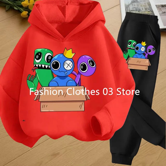 2025 Chic and Cozy Rainbow Friends Long Sleeve Sweatsuits Offer Soft Smooth Fabric Kids Spring Autumn Long Sleeve Hoodie Set