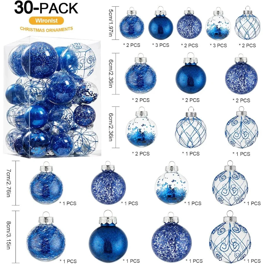 Shatterproof Clear Large Plastic Christmas Ball Ornaments Set with Stuffed Delicate Decorations for Holiday Tree Hanging Decora