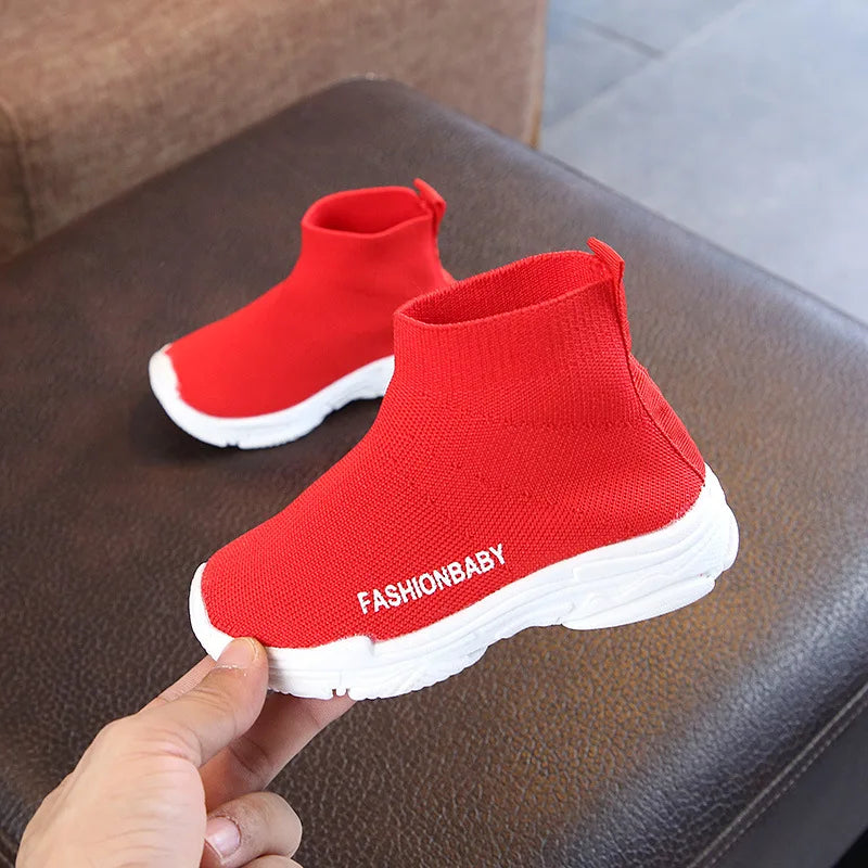 Children's Shoes Spring and Fall Four Seasons Paragraph Boys and Girls Fly Weaving Breathable Mesh High-Top Elastic Socks Shoes