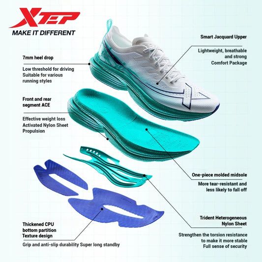 Xtep One Piece Model 3.0 Men Running Shoes 2025 Spring Comfortable Stability Cushion Rebound Racing Sneakers 875219110030
