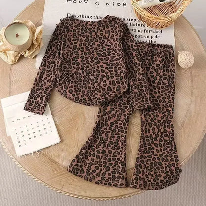 Children's Sets Girls' Leopard Print Two-Piece Set - Long Sleeve Top & Matching Pants Girl Clothes Kids Clothes