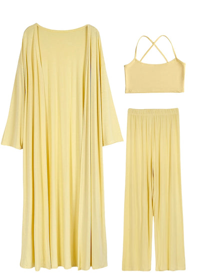 Hirsionsan Modal Soft Loose Sets Women Casual Three Pieces Long Sleeve Cardigan & High Waist Pants & Vest Outfits Tracksuit 2025