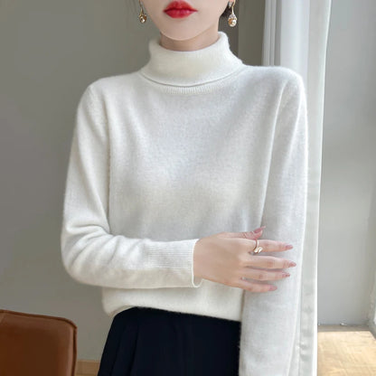 100% Merino Wool Cashmere Sweater Women Knitted Sweater Turtleneck Long Sleeve Pullovers Autumn Winter Clothing Warm Jumper Tops