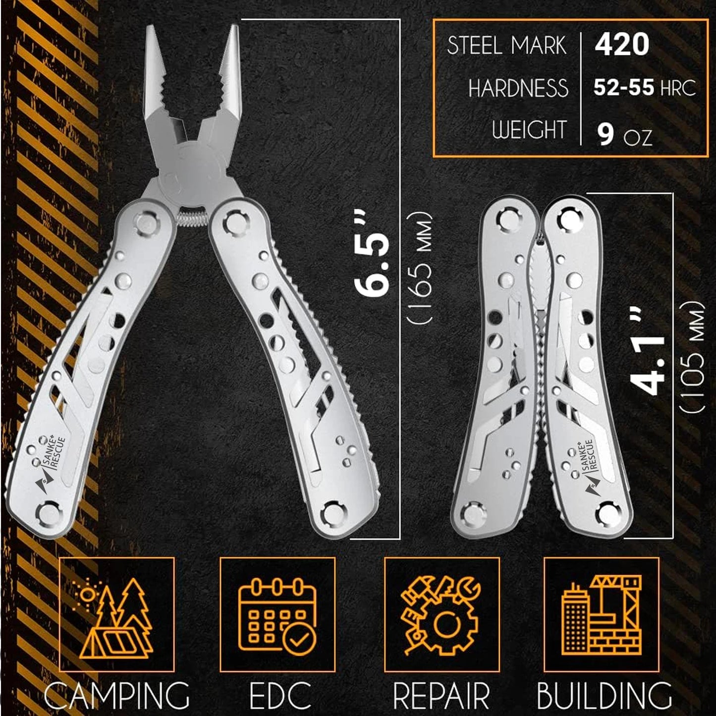24-in-1 Multi-Tool Folding Pliers – Compact Stainless Steel EDC Tool with 11 Bits