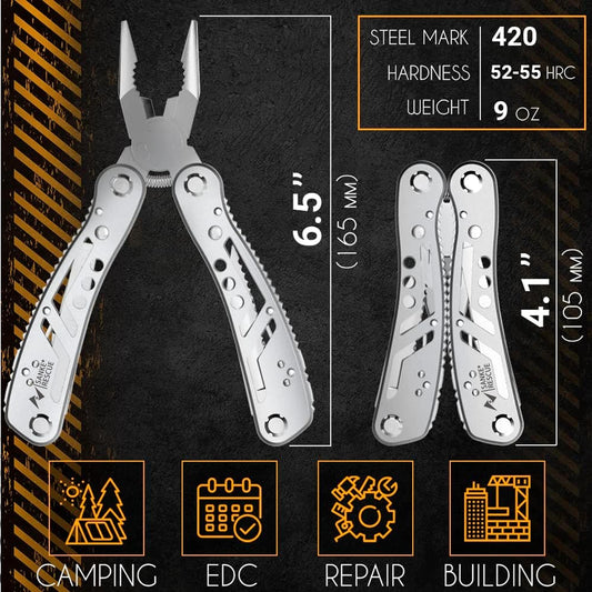 24-in-1 Multi-Tool Folding Pliers – Compact Stainless Steel EDC Tool with 11 Bits