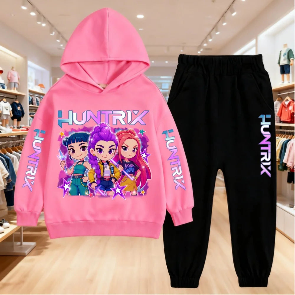 2025 KPop Demon Hunters Kids Hoodie Set Boys Teen Girls Hoody Sweatshirts With Pants Tracksuit Children's Autumn Clothing 2pcs