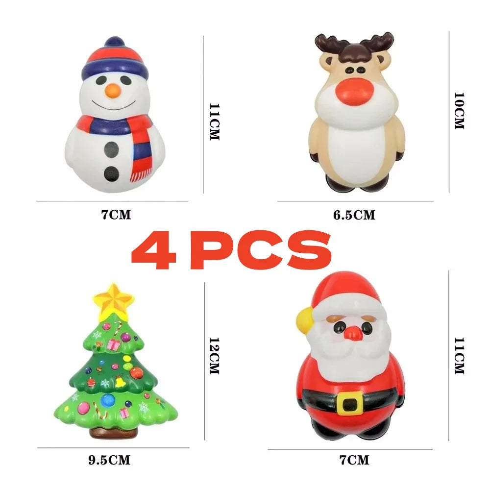 4Pcs PU Squishy Anti Stress Reliever Toy Doll Santa Claus Reindeer Christmas Gift Slow Rebound Antistress Squeeze Toy