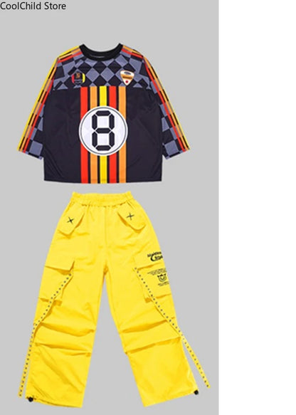 Hip Hop Children Cool Numbers Sweatshirt Vest Street Dance Cargo Pants Girls K-pop Jazz Costume Boys Clothes Set Kids Streetwear