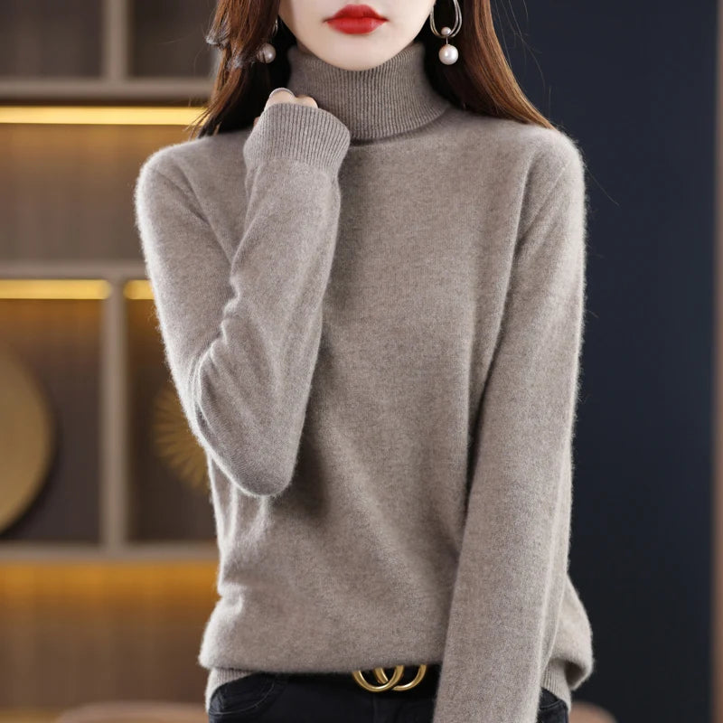 100% Merino Wool Cashmere Sweater Women Knitted Sweater Turtleneck Long Sleeve Pullovers Autumn Winter Clothing Warm Jumper Tops