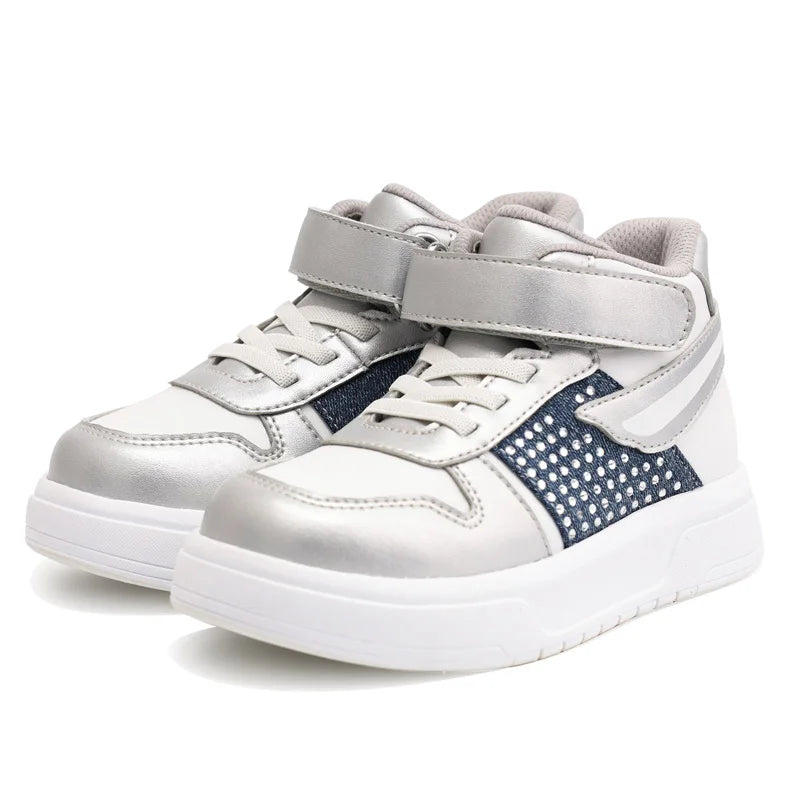 Princepard Orthopedic Kids Sneakers Silvery Decorate Arch Support School Shoes for Boys And Girls Casual Footwear for Children