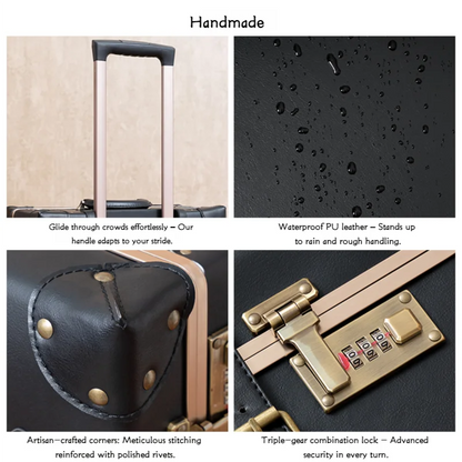 Vintage Suitcase set 2 piece , Women's Vintage Luggage set, Travel suitcase with boarding tote, handmade faux leather aluminum