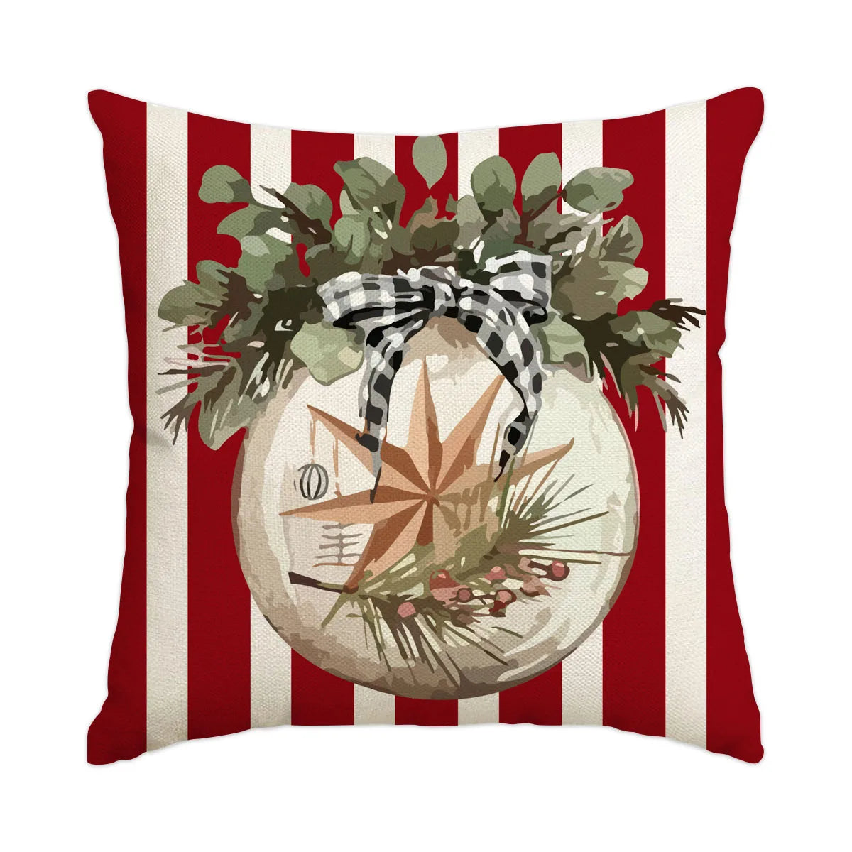 1pc/4pcs Christmas Pillow Cover, Black and Red Buffalo Plaid Celebration Christmas Tree Snowflake Decoration Sofa Cushion Cover