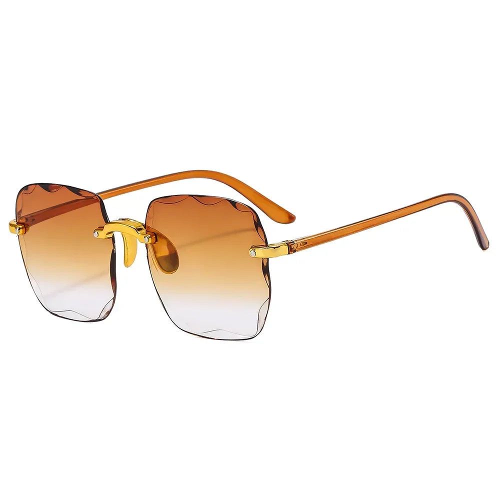 2024 Rimless Women Sunglasses Gradient Lenses Vintage Alloy Legs UV400 Designer Shades