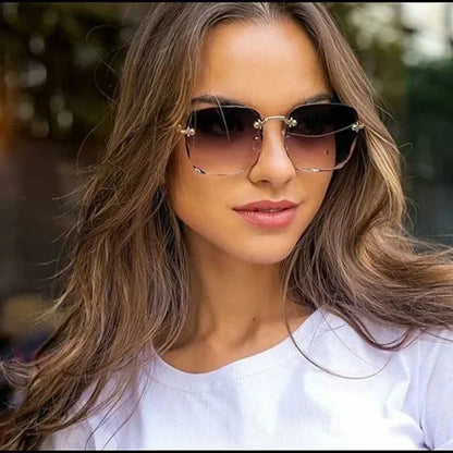 2024 Rimless Women Sunglasses Gradient Lenses Vintage Alloy Legs UV400 Designer Shades