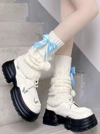 Preppy Style Knitted Leg Warmers Winter Japanese Style Warm Lolita JK Bowknot Socks Slimming Fashion Leg Covers