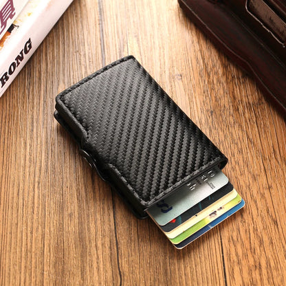 Men's Carbon Fiber RFID Wallet Leather Metal ID Credit Card Holder Business Case