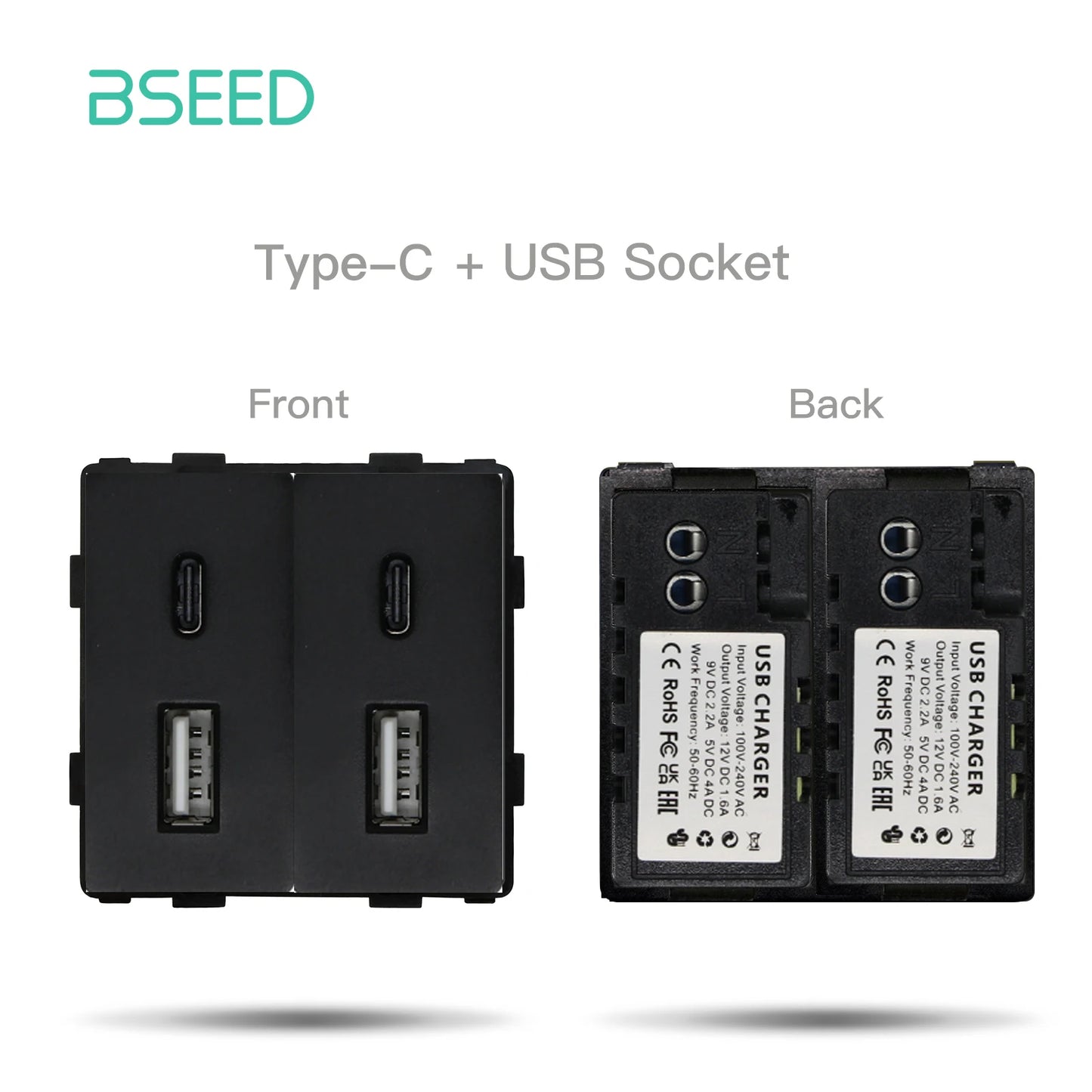 BSEED 65W PD Fast Charge Module Quick Charge Socket Part 1/2 USB Type-C 20W Wall Phone Charger Plug Support BSEED Frames