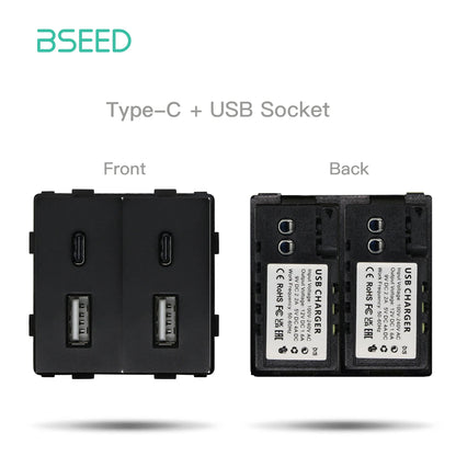 BSEED 65W PD Fast Charge Module Quick Charge Socket Part 1/2 USB Type-C 20W Wall Phone Charger Plug Support BSEED Frames