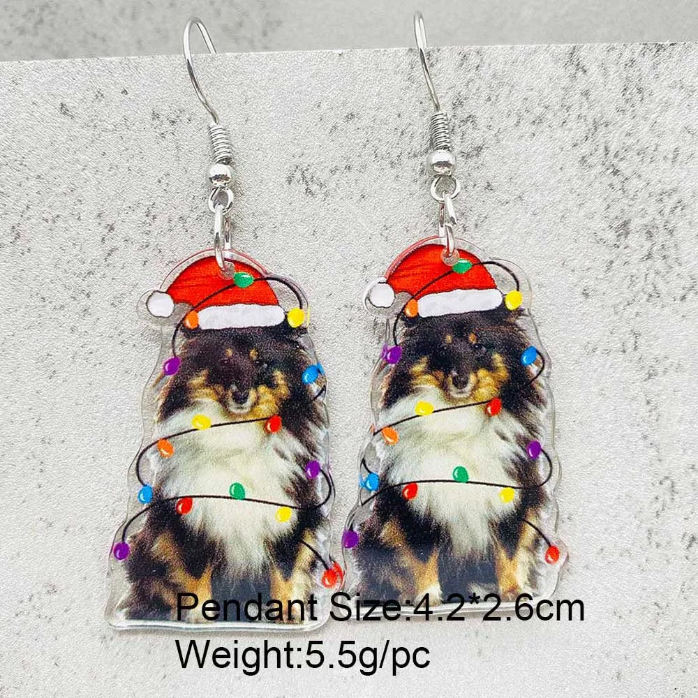 Cute Christmas Earrings Colorful Lights Christmas Tree Cat Acrylic Earrings for Women Holiday Jewelry Accessories Gifts