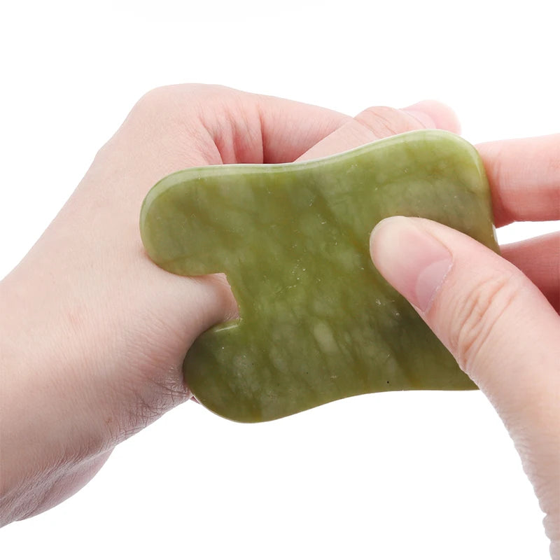 Natural Green Xiuyu Gua Sha Board Jade Stone Massager SPA Acupuncture Beauty Tool