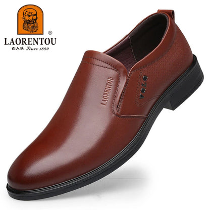 LAORENTOU genuine leather casual shoes, men's cowhide breathable soft sole, versatile business leather shoes