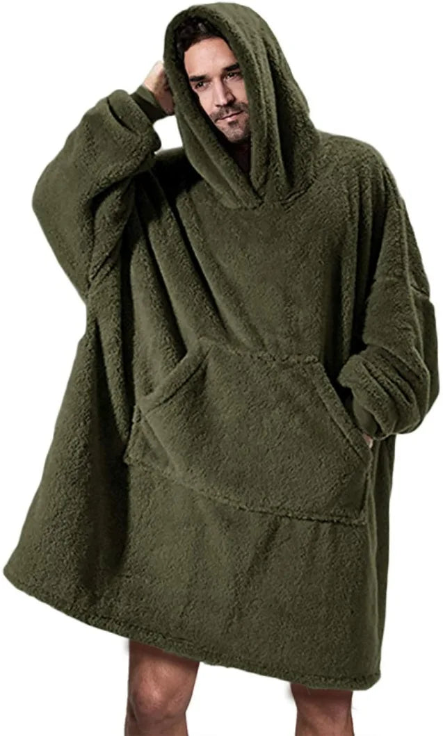 Winter Double-Faced Fleece Hoodie Blanket | Oversized Warm Pocket Robe for Women & Men