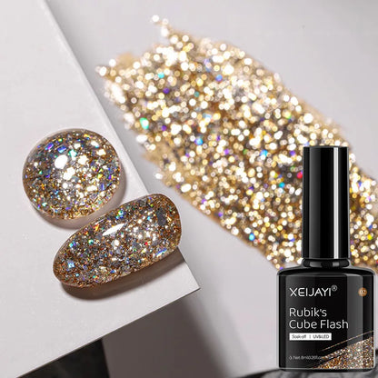 Esmalte em gel com glitter de 6 cores e 8 ml, prata, ouro rosa, lantejoulas coloridas, verniz em gel semipermanente, arte em unhas em gel UV, laca a laser