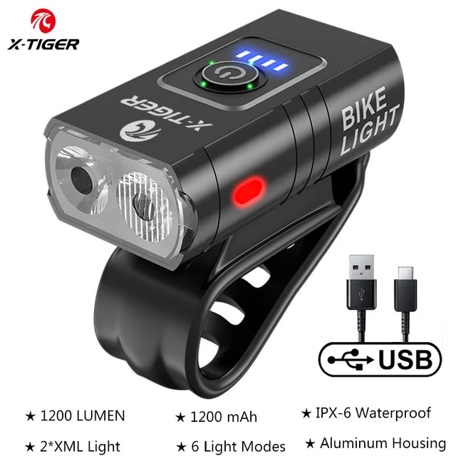 X-TIGER Waterproof MTB Bike Light Aluminum Alloy Road Cycling USB Rechargeable Headlight 2400 Lumens Bicycle Light Accessories