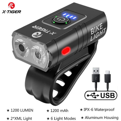 X-TIGER Waterproof MTB Bike Light Aluminum Alloy Road Cycling USB Rechargeable Headlight 2400 Lumens Bicycle Light Accessories