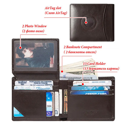 HUMERPAUL Airtag Wallet for Men – Real Leather RFID Trifold Card Holder with ID Window