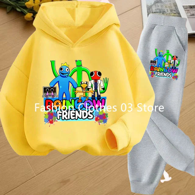 2025 Chic and Cozy Rainbow Friends Long Sleeve Sweatsuits Offer Soft Smooth Fabric Kids Spring Autumn Long Sleeve Hoodie Set
