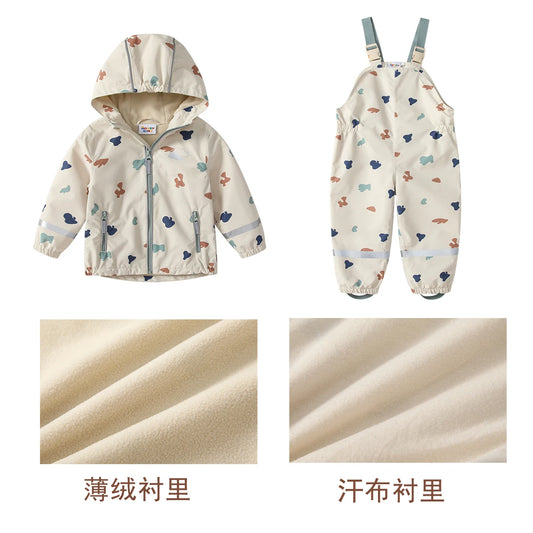 HONEYKING Children's Clothing Sets Raincoat Suit Baby Waterproof Overalls Pants Girls Jumpsuit For Kids Jacket And Trousers Set