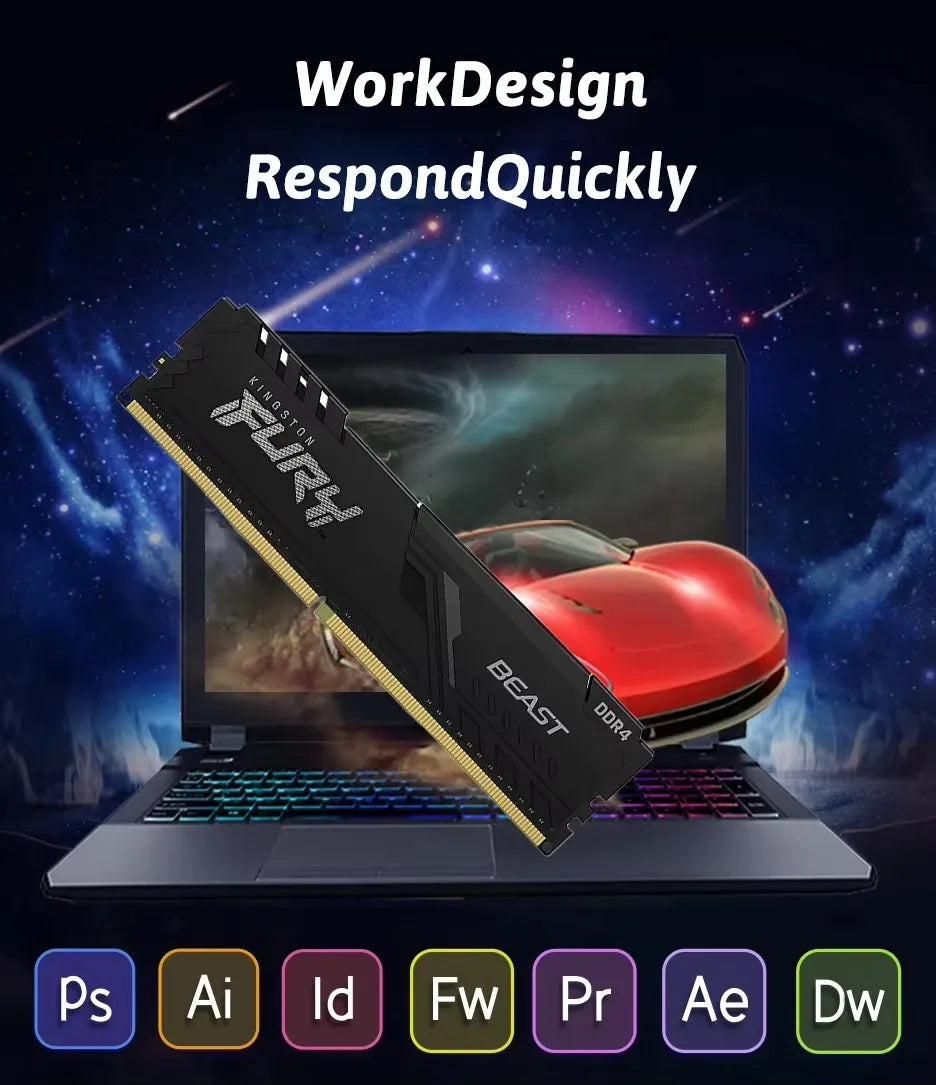 Kingston Fury Beast DDR4 8G 16G 32GB 3600 3200Mhz RAM PC Memory 288Pin XMP2.0 Heatsink For Desktop AMD or INTEL Motherboard