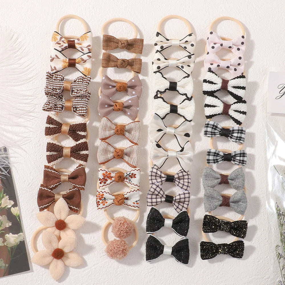 10Pcs/Set Baby Girls Bows Hair Bands Cartoon Dot Bowknot Flower Kids Hair Ropes Handmade Rubber Band Hair Accessories