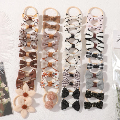 10Pcs/Set Baby Girls Bows Hair Bands Cartoon Dot Bowknot Flower Kids Hair Ropes Handmade Rubber Band Hair Accessories