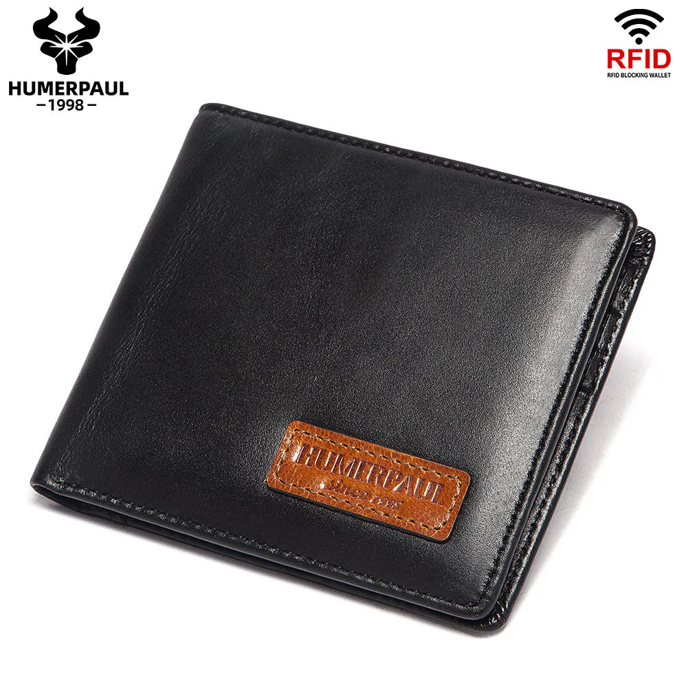 HUMERPAUL Airtag Wallet for Men – Real Leather RFID Trifold Card Holder with ID Window