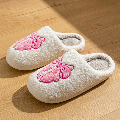 Women's Slippers Winter Indoor Elegant Beauty Bow Home Warm Soft Sole Good Breathability Comfortable Leisure Lady Bedroom Shoes